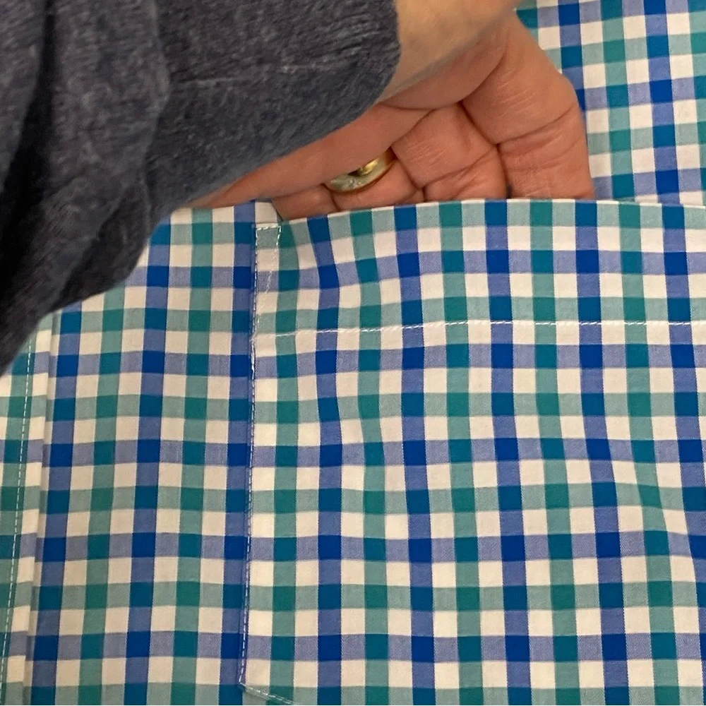 J. by J. Crew Thompson Flex Wrinkle Free Blue Teal White Check Size XL 17-17 1/2